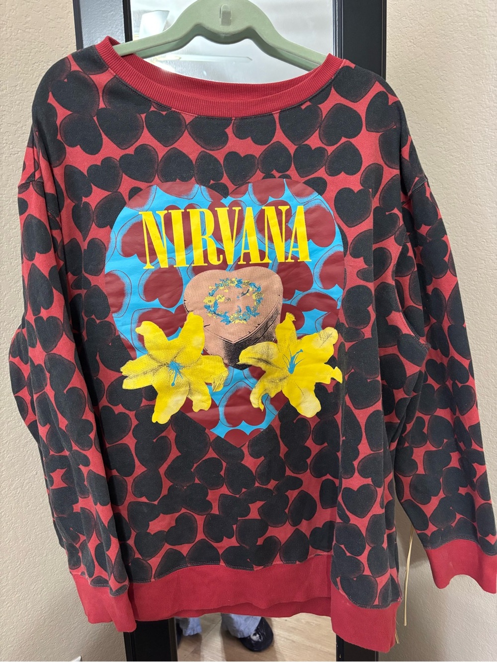 NIRVANA Red & Black Heart Graphic Crewneck